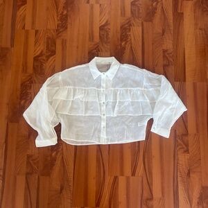 NEW Ruffled Long Sleeve Cropped Button Down Blouse Top